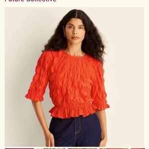 Future Collective - Women's Red cotton poplin with a tie back Shirt blouse 3X